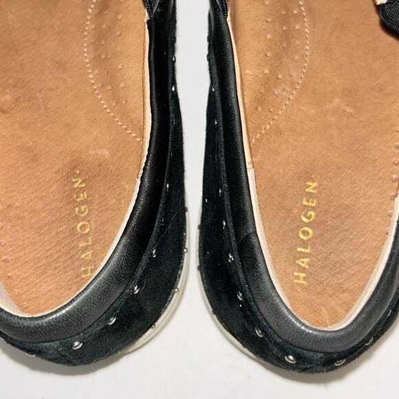 Halogen Loafers Black Suede Leather Silver Studded Slip On Womens Sz 10 M - Picture 7 of 10